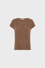 LIXIA BROWN IRIDESCENT KNIT ROUND NECK SWEATER