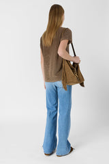 LIXIA BROWN IRIDESCENT KNIT ROUND NECK SWEATER