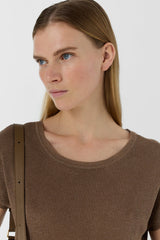LIXIA BROWN IRIDESCENT KNIT ROUND NECK SWEATER