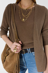 LORINA BROWN IRIDESCENT KNIT CARDIGAN