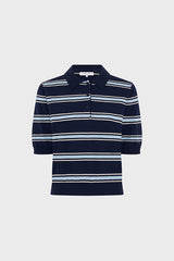 LEILA NAVY STRIPED SHORT SLEEVED POLO SHIRT