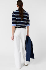 LEILA NAVY STRIPED SHORT SLEEVED POLO SHIRT