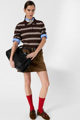 LEILA TAUPE STRIPED SHORT SLEEVED POLO SHIRT