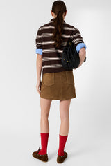 LEILA TAUPE STRIPED SHORT SLEEVED POLO SHIRT