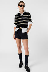 LEILA BLACK STRIPED SHORT SLEEVED POLO SHIRT