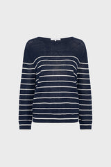 LEVIA NAVY LOOSE STRIPED LINEN BLEND SWEATER