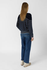 LEVIA NAVY LOOSE STRIPED LINEN BLEND SWEATER