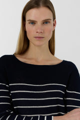 LEVIA NAVY LOOSE STRIPED LINEN BLEND SWEATER