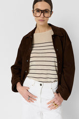 LEVIA TAUPE LOOSE STRIPED LINEN BLEND SWEATER