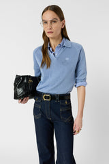 LOULA BLUESKY LINEN BLEND POLO SHIRT