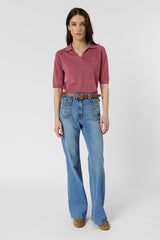 LOULA ROSEWOOD LINEN BLEND POLO SHIRT