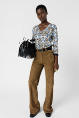 LIVA PRINTED V NECK COTTON LINEN SWEATER