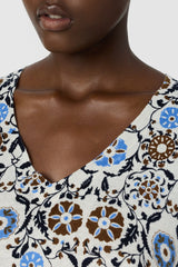 LIVA PRINTED V NECK COTTON LINEN SWEATER