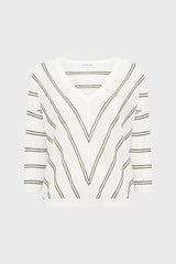 LERYA STRIPED V NECK LINEN COTTON SWEATER