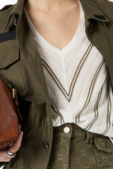 LERYA STRIPED V NECK LINEN COTTON SWEATER