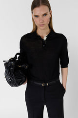 LAIKA BLACK FINE KNIT POLO SHIRT