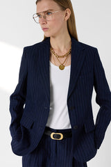 TAZIA STRIPED LINEN SUIT JACKET