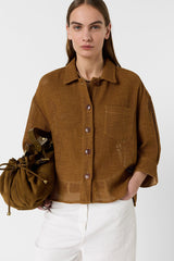TAMIA OPENWORK COTTON LINEN OVERSHIRT