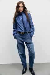 LOUPY EMBROIDERED RUFFLED DENIM SHIRT