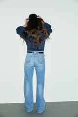 LEONE BLUE COTTON VOILE RUFFLED BLOUSE