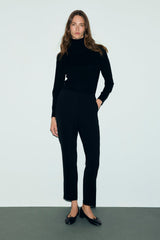 MIE BLACK ELASTICATED BACK SLIM TROUSERS
