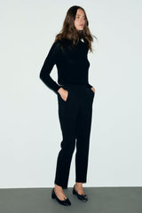 MIE BLACK ELASTICATED BACK SLIM TROUSERS