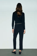 MIE BLACK ELASTICATED BACK SLIM TROUSERS