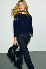 MISA CHECKS ELASTICATED STRAIGHT TROUSERS