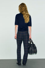 MISA CHECKS ELASTICATED STRAIGHT TROUSERS