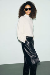 REZA WHITE STAND UP COLLAR CASHMERE SWEATER