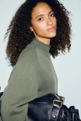 REZA GREEN STAND UP COLLAR CASHMERE SWEATER