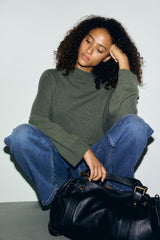 REZA GREEN STAND UP COLLAR CASHMERE SWEATER