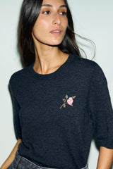 ROLANE SHORT-SLEEVED FLORAL SWEATER