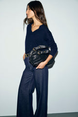 REDA BLUE RHINESTONES WOOL V-NECK SWEATER
