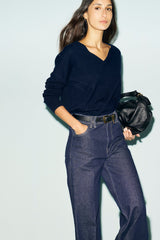 REDA BLUE RHINESTONES WOOL V-NECK SWEATER