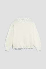 RIVIERA WHITE LOOSE-FITTING WOOL LACE SWEATER