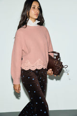RIVIERA RED LOOSE-FITTING WOOL LACE SWEATER