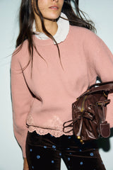 RIVIERA RED LOOSE-FITTING WOOL LACE SWEATER