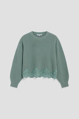 RIVIERA KAKI LOOSE-FITTING WOOL LACE SWEATER