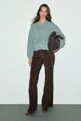 RIVIERA KAKI LOOSE-FITTING WOOL LACE SWEATER