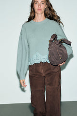 RIVIERA KAKI LOOSE-FITTING WOOL LACE SWEATER