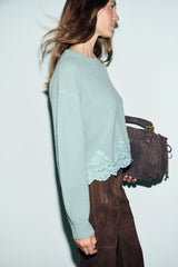 RIVIERA KAKI LOOSE-FITTING WOOL LACE SWEATER