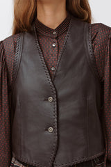 CHOCOLATE SLEEVELESS COW-LEATHER VEST