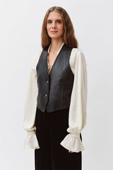 BLACK SLEEVELESS COW-LEATHER VEST