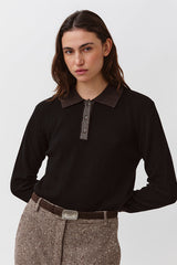 CONTRAST COLLAR KNIT POLO-STYLE