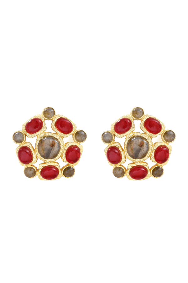 TAMARIS MULTI-STONE GRENAT AND LABRADORITE EARRINGS