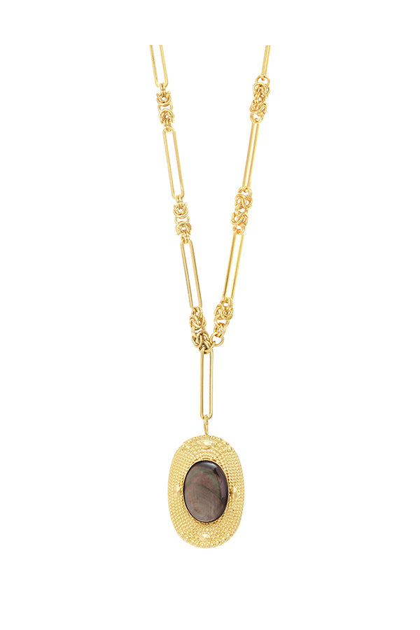 CEDRE GREY MOTHER-OF-PEARL OVAL LONG NECKLACE