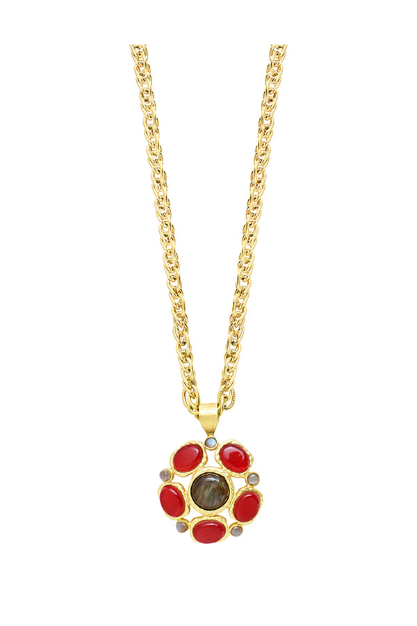 TAMARIS MULTI-STONE GRENAT AND LABRADORITE LONG NECKLACE