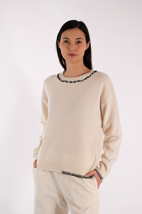 ERIN CREWNECK STITCHES WHITE SWEATER