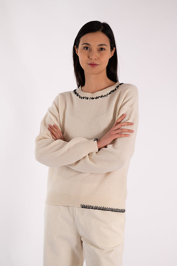 ERIN CREWNECK STITCHES WHITE SWEATER